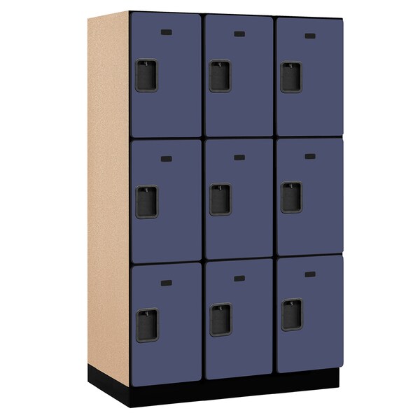 Wardrobe Locker, 45" W, 21" D, 76" H, (3) Wide, (9) Openings, Blue